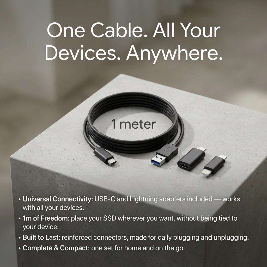Ekstra langt USB-C-kabel — 1 m bevægelsesfrihed